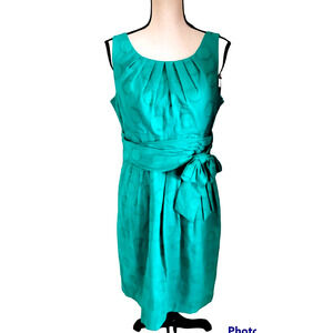 Evan Picone Kelly Green Embossed Floral Pleated Sleeveless A-Line Dress 12